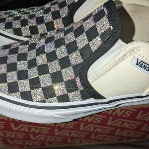 Blinged out Vans slip on sneakers size 4 big kids/6 womens ab crystals handmade